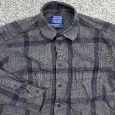 Camisa Pendleton Para Hombre Pequeña Gris Lana Franela Abotonada Manga Larga Cuello Foto 1 de 4