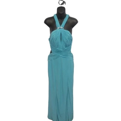  NUEVO CON ETIQUETAS B’Dazzle by Alyce Paris Vestido Formal Halter Verde Azulado Talla 10 Espalda Abierta Boda Foto 1 de 4