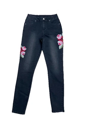 Women’s Black Skinny Jeans with Floral Embroidery – UK 8 (W30”) - Image 1 of 4