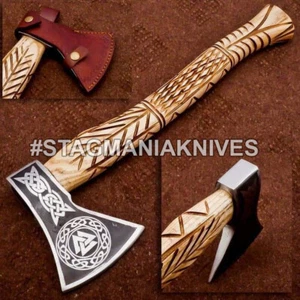 Hacha vikinga Tomahawk de caza de acero al carbono forjada a mano hacha integral de campamento - Imagen 1 de 2