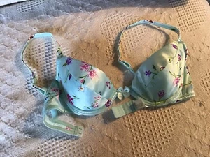 Victorias Secret Miracle Second Skin 1277 Aqua Print Floral Padded Satin Bra 36A - Picture 1 of 5