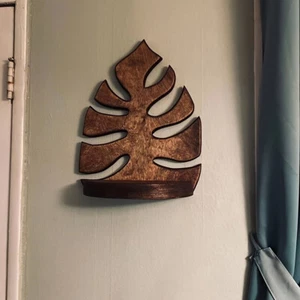 Wooden Monstera Shelf Wall Mounted Photo Frame Candle Book Storage For Home - Afbeelding 1 van 7