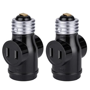 Screw Base Light Bulb Socket Adaptor Converter To 2pc Plug Outlets Black - Picture 1 of 7