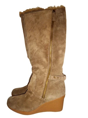 Botas de Invierno NINE WEST Nirella Cuña Rodilla Alta Taupe Gamuza Real Piel Sintética Talla 10 Foto 1 de 4