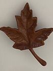 Vintage Handcrafted Wood Maple Leaf Brooch Brown Carved Pin 4" X 3.5" Exquisite