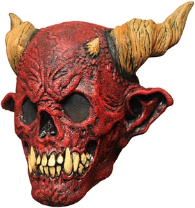 Horned Hell Skull Demon Ghoulish DELUXE ADULT LATEX RED DEATH DEVIL MASK - Picture 1 of 1