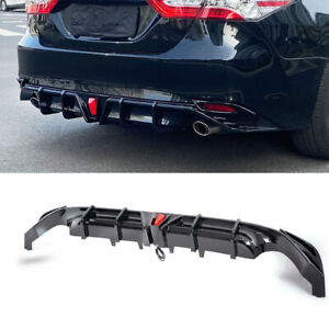 FOR 2018-2023 TOYOTA CAMRY LE XLE REAR BUMPER DIFFUSER W/ LED LIGHT GLOSSY BLACK