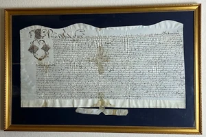 Raro registro legal contratado de 1654 de Inglaterra enmarcado 32,5"w x 20,75"t - Imagen 1 de 13