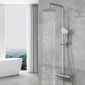 Thermostatic Exposed Shower Mixer Dual head Large Square&Round Bar Set Chrome - Picture 1 of 22