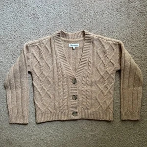 Lucky Brand Sweater Womens Small V Neck Button Close Light Brown Polyester Blend - Picture 1 of 12