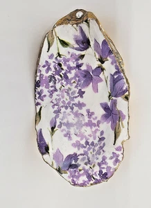 Handgefertigte große Decoupage Austernschale Lavendelblüten handbemalt Goldrand - Bild 1 von 6