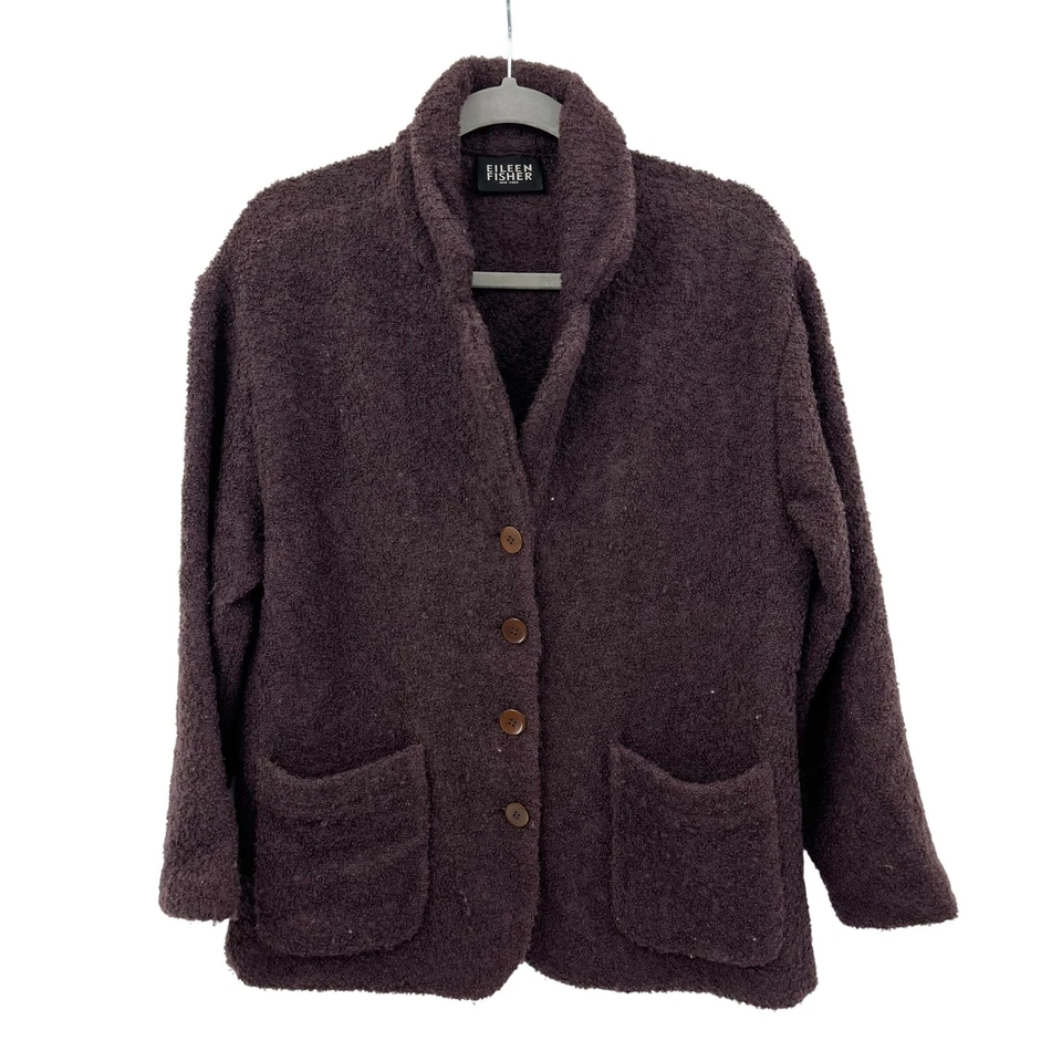 Chaqueta Cárdigan Eileen Fisher Texturizada Marrón Mezcla Lana Grande M Lana Boucle Foto 1 de 4