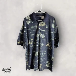 Vintage 90s Bugle Boy Company Mens Polo Shirt Size XL Palm Tree Print Casual V08 - Picture 1 of 3