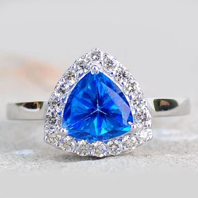 Anel de pedra preciosa de diamante topázio natural corte trilhão 4,50 quilates folheado a platina 950 PT - Imagem 1 de 4