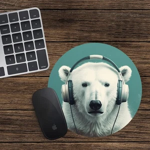 Polar Bear Round Mouse Mat Pad Computer PC Laptop Gaming DJ Headphones Large - Picture 1 of 2