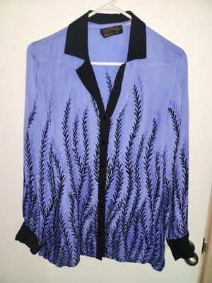 Bob Mackie носимый искусства блузка верхний пуговицах размер M черный белый печать рубашка - Изображение 1 из 4