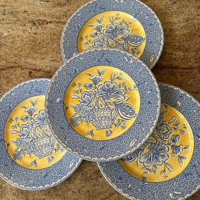 Juego de 4 platos de cena Royal Stafford English Toile 11 pulgadas azul y amarillo nuevo Foto 1 de 3