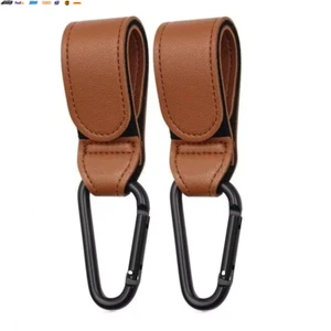 2Pcs Leather Cart Hooks Baby Stroller Hook PU Adjustable Pram Hook Organizer Dia - Picture 1 of 10