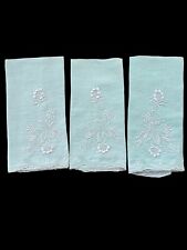 Set Of 3 Vintage Linen Hand Towel Napkin 1960’s Embroidered 13.5” x 19.5”