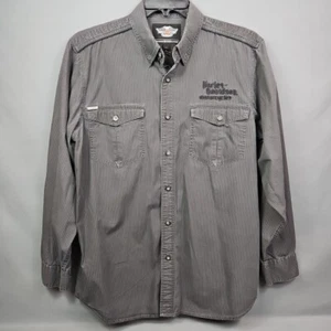 Harley Davidson Shirt Mens Large Button Up Black Embroidery Patch Genuine - Picture 1 of 16