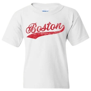 Boston City Baseball Script Youth T-Shirt - White - Picture 1 of 7