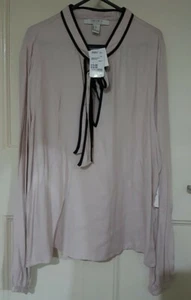 Tie Neck Woven Top Nude and Black Large Size - Picture 1 of 5