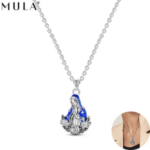 Collar MULA Fino Plata Esterlina 925 Oración Santa Madre Circonita cúbica para Mujer Joyería - Imagen 1 de 5