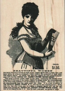 Beautiful Women Ad 3 3/4 x 5 1/4" Rubber Stamp, Steampunk Stamp, Victorian Ad - Picture 1 of 1
