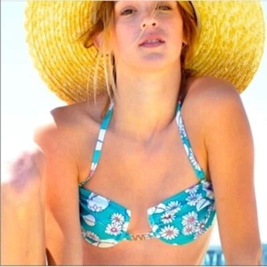 Wildfox Green Daisy Print Bikini Top Size Large L NWT - Picture 1 of 7