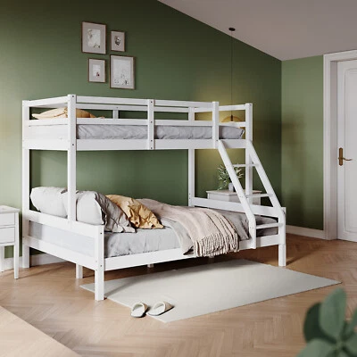 Triple Bunk Bed 3ft Single 4ft6 Double Solid Pine Wood Children White Bed Frame  - Image 1 of 4