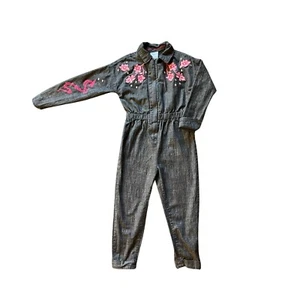 Disney Mulan Gray Denim Jumper w/Embroidered Dragons & Cherry Blossoms- Size 5/6 - Picture 1 of 8