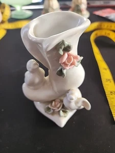 Vintage Lovebirds Cuddling On A Boot Heart base Planter Bud Vase 5" x 3" 1960s - Picture 1 of 5