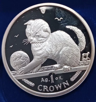 2000 Isle of Man  Silver Proof  Cat Queen Elizabeth 1 oz .999 Silver Coin - Image 1 of 4