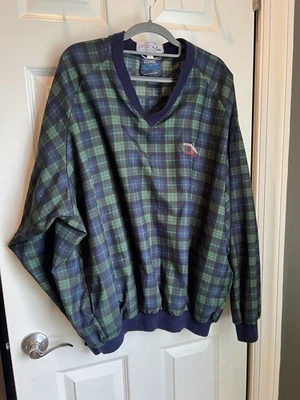 Pullover de golf vintage Pebble Beach para hombre verde azul a cuadros hecho en Escocia XL Foto 1 de 4