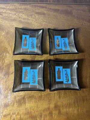 Vintage Mid Century Buddha Glass Tray Asian Gold Teal Bamboo Jewelry Mini Dish  - Image 1 of 4