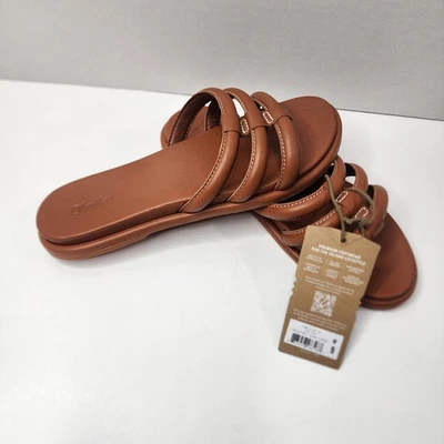 Olukai Tiare Slide Fox Brown Leather Sandals Women's Size 9 NEW - Image 1 of 4