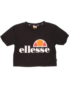 ELLESSE Womens Crop Graphic T-Shirt Top UK 6 XS Black Cotton CK52 - Picture 1 of 3