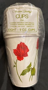 Vintage 1977 American Greetings Rose Paper Cups with Handles 9 oz Set of 8 - Picture 1 of 3