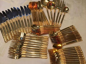 Estate Oxford Hall Stainless Korea Gold Silverware Flatweare 77 pc 12 place sets - Picture 1 of 12