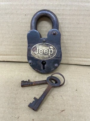 Padlock with Jeep Tag Cast Iron, Antique Finish with 2 Keys Really Works - Image 1 of 4