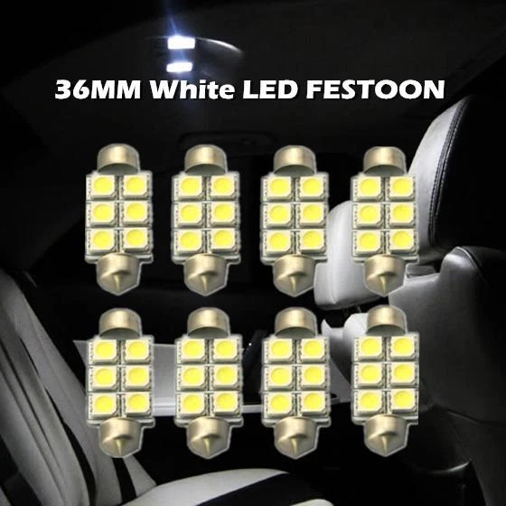 8x Xenón Blanco 36MM 6SMD 5050 Festón Bombillas LED Lámparas Para Interior Coche Foto 1 de 4