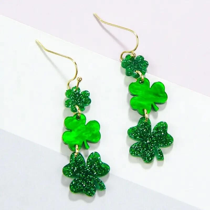 Fashion Women Acrylic Green Large Leaf Earrings Vintage Personality Ear Jewelry