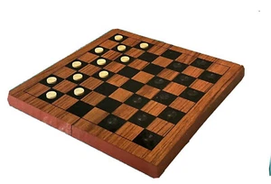 Planche de jeu pliante en bois backgammon et damiers avec pièces en bois et 5 dés - Photo 1/10