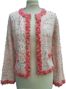 Zara New Woman Boucle Jacket Cardigan Frayed Size Medium Ref 3597 012
