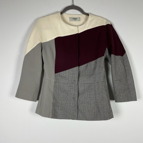 Giacca Blazer Fendi Made In Italy Lana Seta Crepe Tessuto Colorblock Bottoni a Scatto