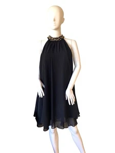 ELIZA J SCHWARZ CHIFFON NECKHOLDER TRAPEZ COCKTAILKLEID GRÖSSE 8 - Bild 1 von 7
