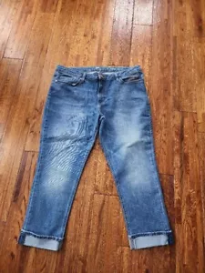 Lee Rider women's Size 16 Indigo cuffed Stretch Capri jeans boyfriend - Picture 1 of 4
