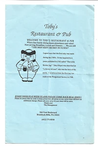 TOBY'S RESTAURANTE & PUB MENU-YOST BLVD, BRADDOCK HILLS, MENÚ DE COMIDA PA - Imagen 1 de 2