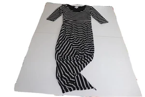 Witchery Pencil Dress Womens Size 8 Black Striped Ruched Stretch Polyester Lined - Picture 1 of 9