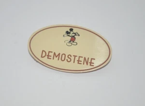 Walt Disney Name Tag Badge Vintage DEMOSTENE Mickey Mouse Disneyland Oval - Picture 1 of 2